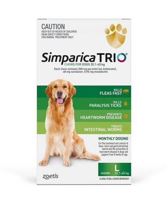 Simparica Trio Flea, Tick & Heartworm Chew for Large Dogs 20.1-40kgs - 3-Pack
