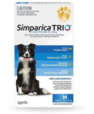 Simparica Trio Flea, Tick & Heartworm Chew for Medium Dogs 10.1-20kg - 3-Pack