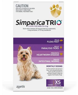Simparica Trio Flea, Tick & Heartworm Chew for Puppy Dogs 2.6-5kg - 3-Pack