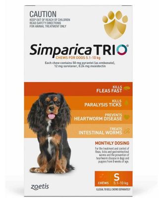 Simparica Trio Flea, Tick & Heartworm Chew for Small Dogs 5.1-10kgs - 6-Pack