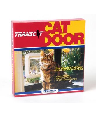 Transcat Pet Door Cat Flap for Doors, Walls & Glass - White - 4 Way Lock