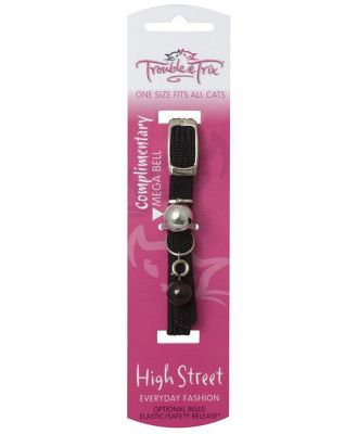 High Street Elastic Cat Collar with Double Bells [Colour: Black]