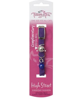 High Street Elastic Cat Collar with Double Bells [Colour: Purple]