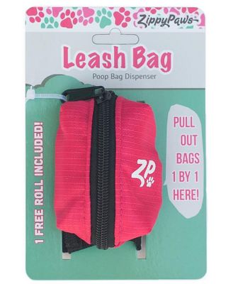 Zippy Paws Adventure Leash Dog Poop Bag Dispenser + BONUS Roll - Hibiscus Pink