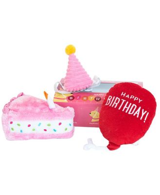 Zippy Paws Birthday Box Plush Squeaker Dog Toys - 3 Toys in Pink