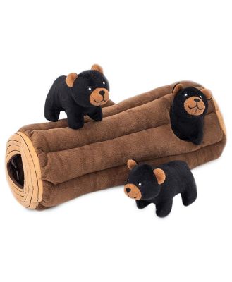 Zippy Paws Zippy Burrow Interactive Dog Toy - Black Bear Log + 3 Bears