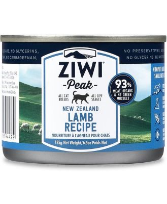 Ziwi Peak Moist Grain Free Cat Food - Free Range New Zealand Lamb -185g x 12 Cans