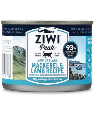 Ziwi Peak Moist Grain Free Cat Food - Mackerel & Lamb - 185g x 12 Cans