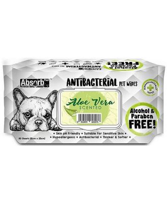Absorb Plus Antibacterial Pet Wipes Aloe Vera 80 Pack