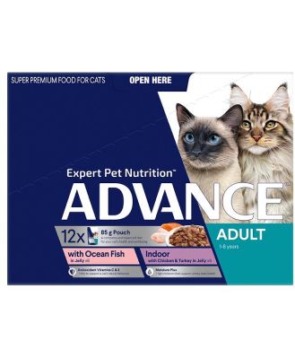 Advance Adult Ocean Fish Indoor Chicken And Turkey In Jelly Wet Cat Food 12 X 85g