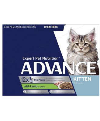 Advance Kitten Lamb In Gravy Wet Cat Food Pouches 12 X 85g