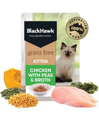 Black Hawk Grain Free Kitten Chicken With Peas Broth And Gravy Wet Cat Food Pouches 12 X 85g