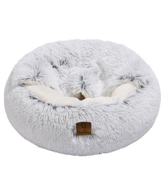 Charlies Pet Cushioned Snookie Hooded Pet Nest Bed Faux Fur Artic White Chinchilla