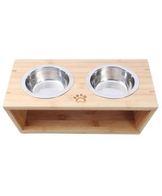Charlies Pet Natural Bamboo Pet Feeder With Stainless Steel Bowls Each