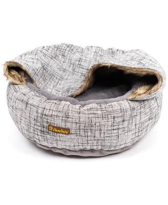 Charlies Pet Round Bed With Faux Fur Cover Light Grey