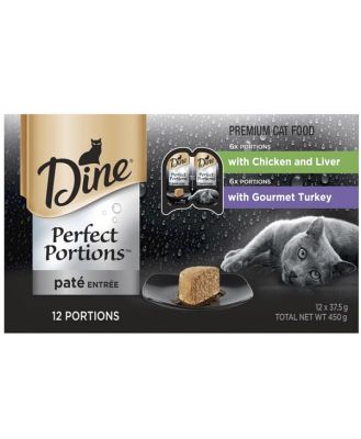 Dine Multipack Perfect Portions Pate Entree Chicken And Liver Plus Gourmet Turkey Wet Cat Food Trays 72 X 37.5g
