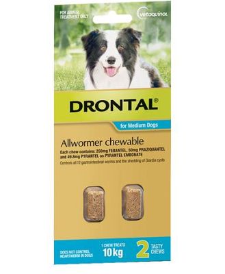 Drontal Dog Allwormer Chewable 10kg 2 Tablets