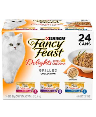 Fancy Feast Variety Pack Cheddar Delights Grilled Wet Cat Food 24 X 85g