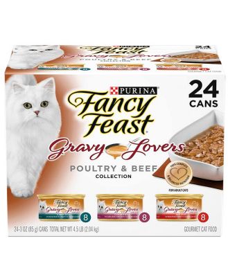 Fancy Feast Variety Pack Gravy Lovers Poultry Beef Wet Cat Food 24 X 85g