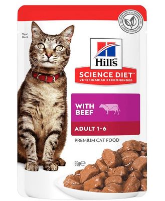 Hills Science Diet Adult Beef Cat Food Pouches 48 X 85g