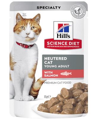 Hills Science Diet Adult Cat Neutered Salmon Wet Pouches 48 X 85g