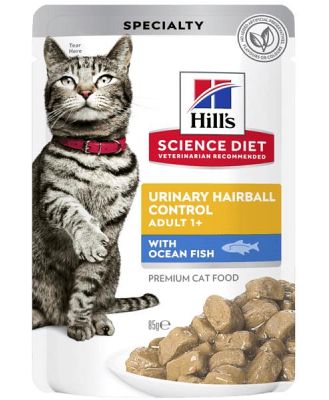 Hills Science Diet Adult Cat Urinary Hairball Ocean Fish Wet Pouches 48 X 85g
