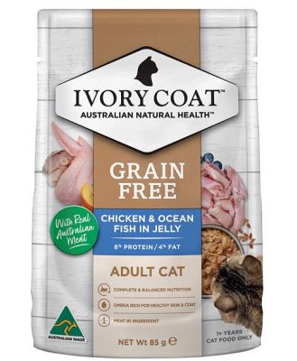 Ivory Coat Grain Free Wet Cat Food Adult Chicken Fish Jelly 12 X 85g