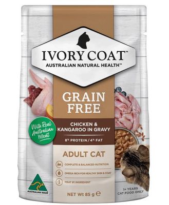 Ivory Coat Grain Free Wet Cat Food Adult Chicken Kangaroo Gravy 12 X 85g