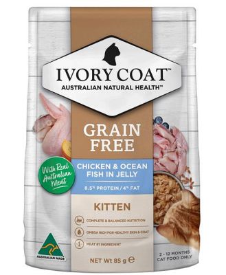 Ivory Coat Grain Free Wet Cat Food Kitten Chicken Fish Jelly 12 X 85g