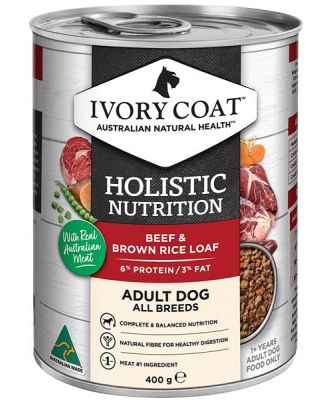 Ivory Coat Wholegrain Wet Dog Food Adult Beef And Brown Rice Loaf 12 X 400g
