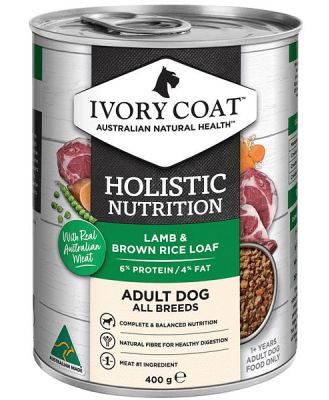 Ivory Coat Wholegrain Wet Dog Food Adult Lamb And Brown Rice Loaf 12 X 400g