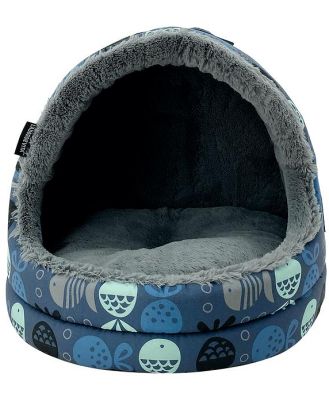 La Doggie Vita Cat Hooded Bed Go Fish Indigo Each