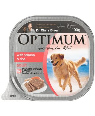 Optimum Adult Wet Dog Food Salmon And Rice Trays 12 X 100g
