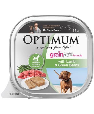 Optimum Grain Free Adult Lamb And Green Beans Trays Wet Dog Food 14 X 85g