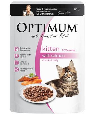 Optimum Kitten Wet Cat Food Salmon In Jelly Pouch 30 X 85g