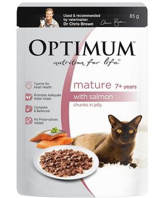 Optimum Mature Wet Cat Food Salmon In Jelly Pouch 15 X 85g