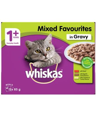 Whiskas 1 Plus Mixed Favourites In Gravy Pouches Wet Cat Food 60 X 85g