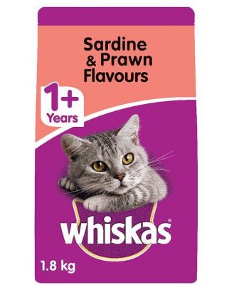 Whiskas 1 Plus Sardine And Prawn Dry Cat Food 1.8kg