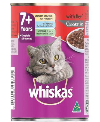Whiskas 7 Plus Beef Casserole Wet Cat Food 24 X 400g
