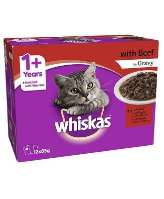 Whiskas Wet Cat Food Adult Beef Gravy 24 X 85g