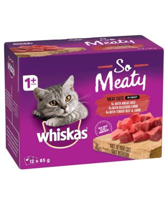 Whiskas Wet Cat Food Adult So Meaty Meat Cuts Gravy 60 X 85 G