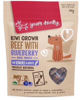 Yours Droolly Kiwi Grown Hip Joint Beef With Blueberry Adult And Senior Dog Treat 220g