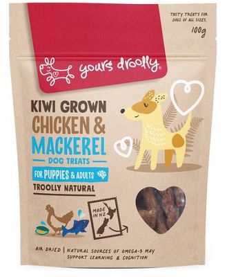 Yours Droolly Kiwi Grown Skin And Coat Chicken Mackerel Puppy And Adult Dog Treat 100g