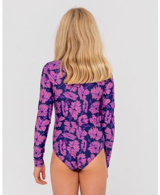 Hibiscus Printed Long Sleeve One Piece Girls - Fuchsia Rusty Australia, 10 / Fuchsia