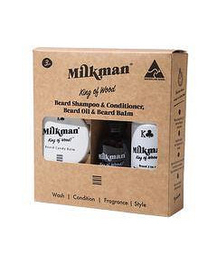 Milkman King of Wood 2 in 1 Beard Shampoo & Conditioner 100mL, Beard Oil 50mL & Beard Balm 60mL Gift Set