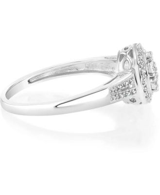 1/10 Carat Diamond Cluster Ring in Sterling Silver, M