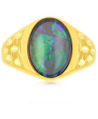 10X8mm Oval Shaped Opal Ring in 9ct Yellow Gold