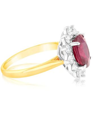 4 Carat Natural Enhanced Ruby & 1 Carat Luminesce Lab Grown Diamond Cocktail Ring in 9ct Yellow Gold, O