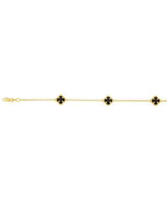 9ct Yellow Gold Silverfilled Black Flower 19cm Bracelet