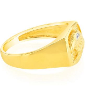 9ct Yellow Gold Single Diamond Eagle Gents Ring, T